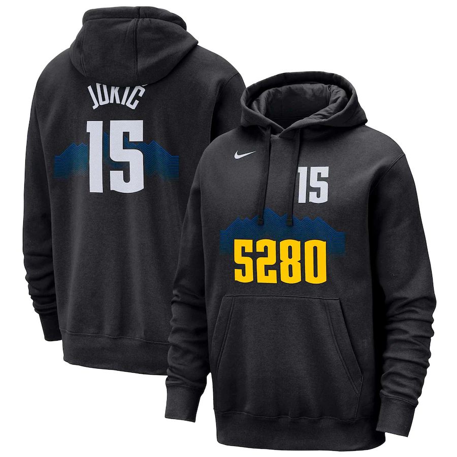 Men Denver Nuggets #15 Jokic Black Nike Season city version Sweatshirts 23-24 NBA Jersey